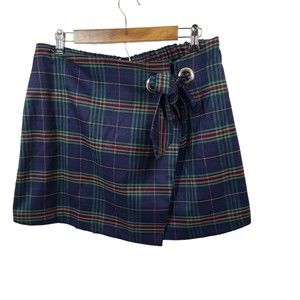 Wild Fable Plaid Mini Skirt Womens 1X Faux Wrap Dark Academia